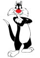 Playful cartoon character Silvestre the cat, striking a confident pose with a red nose and a charming smirk.