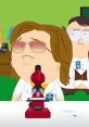 Butters from South Park examines a microscope with classmates, showcasing a humorous science experiment scene.