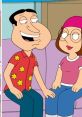 Quagmire and Meg Griffin share a light moment on the couch, showcasing their quirky friendship in "Family Guy.