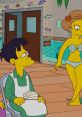 Lenny looks surprised at a woman in a bikini at an aquarium in a scene from The Simpsons featuring Mr. Burns’ world.