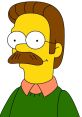 Ned Flanders from The Simpsons with his signature mustache and friendly smile, wearing a green sweater and pink shirt.