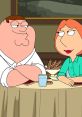 Peter Griffin and Lois Griffin share a moment at a restaurant table, showcasing their iconic animated relationship.