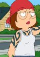 Meg Griffin sporting tattoos and a red bandana in a playful scene from Family Guy. A quirky character moment captured.