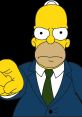 Homer Simpson in a suit, pointing sternly, showcasing his iconic expression from the beloved animated series.