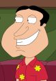 Quagmire from Family Guy grinning in a red floral shirt, showcasing his signature goofy expression and playful charm.