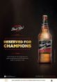 Carling Black Label Beer advert highlighting "Reserved for Champions" tagline, promoting premium quality for elite beer lovers.