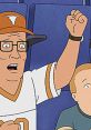 Excited fans cheering at a sports event, featuring a character inspired by Boomhauer with a Texas Longhorns cap.