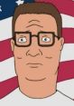 Hank Hill looking serious against a backdrop of the American flag, embodying his patriotic character in "King of the Hill.