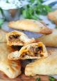 Empanada The of "3 empanadas" being ordered at a busy street vendor's stall fills the air with anticipation. The sizzle