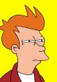 Philip J. Fry from Futurama with spiky orange hair and a skeptical expression against a bright yellow background.