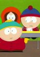 Cartman from South Park interacts with Stan and Kenny in a colorful classroom setting, showcasing their unique personalities.