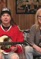 Wayne and Garth from "Wayne's World," showcasing a guitar and iconic humor in a casual setting, embodying 90s pop culture.