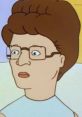 Peggy Hill with her iconic hairstyle and glasses, showcasing her distinctive facial expression and character traits.