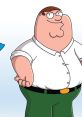 Peter Griffin from Family Guy smiles while wearing a white shirt and green pants, showcasing his iconic cartoon style.