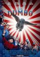 Dumbo movie poster featuring a flying elephant amid a circus scene, highlighting Tim Burton's fantasy adventure film.