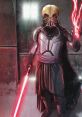 Darth Vader-inspired character wielding red lightsabers, showcasing a menacing presence in a dark, industrial setting.