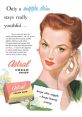 Vintage advertisement for Astral Cream Soap highlighting skin suppleness and youthfulness, showcasing a glamorous woman’s beauty.