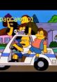 Ralph Wiggum rides in a police car with friends, showcasing classic chaos from The Simpsons. Fun and mischief abound!