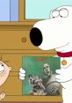 Brian from Family Guy holding a Sabram album cover, while Stewie looks on with curiosity, showcasing their dynamic relationship.