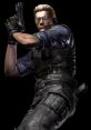 Albert Wesker in tactical gear aiming a gun, showcasing his iconic look from the Resident Evil series. Action-packed scene.