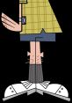 Dinkleberg character in a yellow checkered shirt, blue shorts, and white shoes, showcasing a quirky pose and socks.