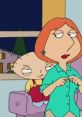 Lois Griffin and Stewie Griffin sharing a moment in a scene from Family Guy's prank call episode, capturing their humor.