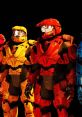 Heroic characters in colorful armor from Red Vs. Blue animated series, showcasing vibrant team spirit and friendship.