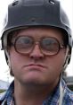 Bubbles from Trailer Park Boys wears a helmet and oversized glasses, showcasing his iconic and humorous character style.