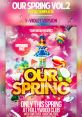 Colorful spring flyer promoting the Hollywood Club event with free entrance and special cocktails for a festive celebration.