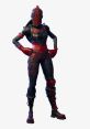 Dynamic Fortnite Shield character in striking red and black armor, ready for battle with a confident stance.