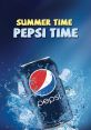 Refreshing Pepsi can splashes in cool water, promoting the joy of summer with vibrant colors and playful text.