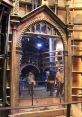 The Mirror of Erised, a magical artifact from Harry Potter, reflecting visitors in a themed exhibition setting.