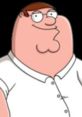 Peter Griffin, the iconic animated character from "Family Guy," smiles in a white shirt against a black background.