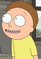 Morty Smith with wide eyes and a nervous smile, wearing a yellow shirt in the iconic animated series "Rick and Morty.