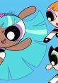 Three vibrant characters from Powerpuff, showcasing their unique styles against a bright blue background. Fun and energetic!