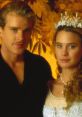 Buttercup and Westley from "The Princess Bride" in iconic romantic pose, showcasing love and adventure in classic fairy tale.