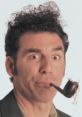 Kramer from Seinfeld with wild hair and a pipe, showcasing his quirky personality and iconic comedic style.