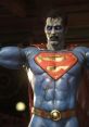 Zombie Superman character showcasing muscular physique and glowing blue eyes, ideal for prank call inspiration and humor.