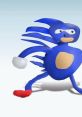 Sanic, a humorous take on Sonic, features a blue character with exaggerated limbs, running playfully in a vibrant style.