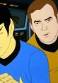 Spock and Kirk in the animated "Star Trek Przerobiony," showcasing iconic characters in a colorful sci-fi setting.