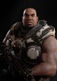 Cole from Gears of War 2, armed and ready for battle, showcasing his muscular build and iconic armor.