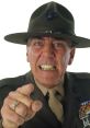 Sergeant Hartman yelling with intensity, wearing a military uniform and campaign hat, embodying commanding authority.