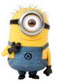 Cheerful Minion character with a single eye, wearing denim overalls and black gloves, showcasing playful personality.