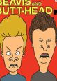 Beavis and Butt-Head face each other, showcasing their signature expressions against a vibrant red background. Classic cartoon duo.