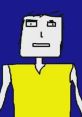 Cartoon character with square head and yellow shirt against a blue background, inspired by Microsoft Sam's style.