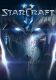 StarCraft II logo featuring a mysterious character with glowing eyes, showcasing iconic sci-fi elements in gaming.