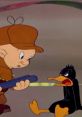 Elmer Fudd confronts an irate Daffy Duck in a comedic scene, showcasing classic cartoon antics from "Prank Call: Daffy Duck.