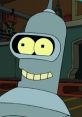 Bender from Futurama, with a mischievous grin, showcasing his iconic robotic features in a playful moment.