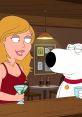 Bonnie chats with Brian at the bar, enjoying drinks and a playful conversation in Family Guy's lively setting.