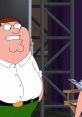 Peter Griffin in a humorous moment discussing a script backstage in "Family Guy," showcasing his iconic character expression.